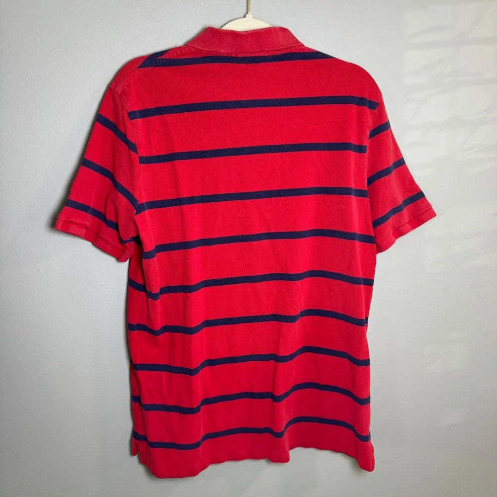 Polo Ralph Lauren Mens Classic Fit Red Navy Blue Striped Pique Polo Shirt Large